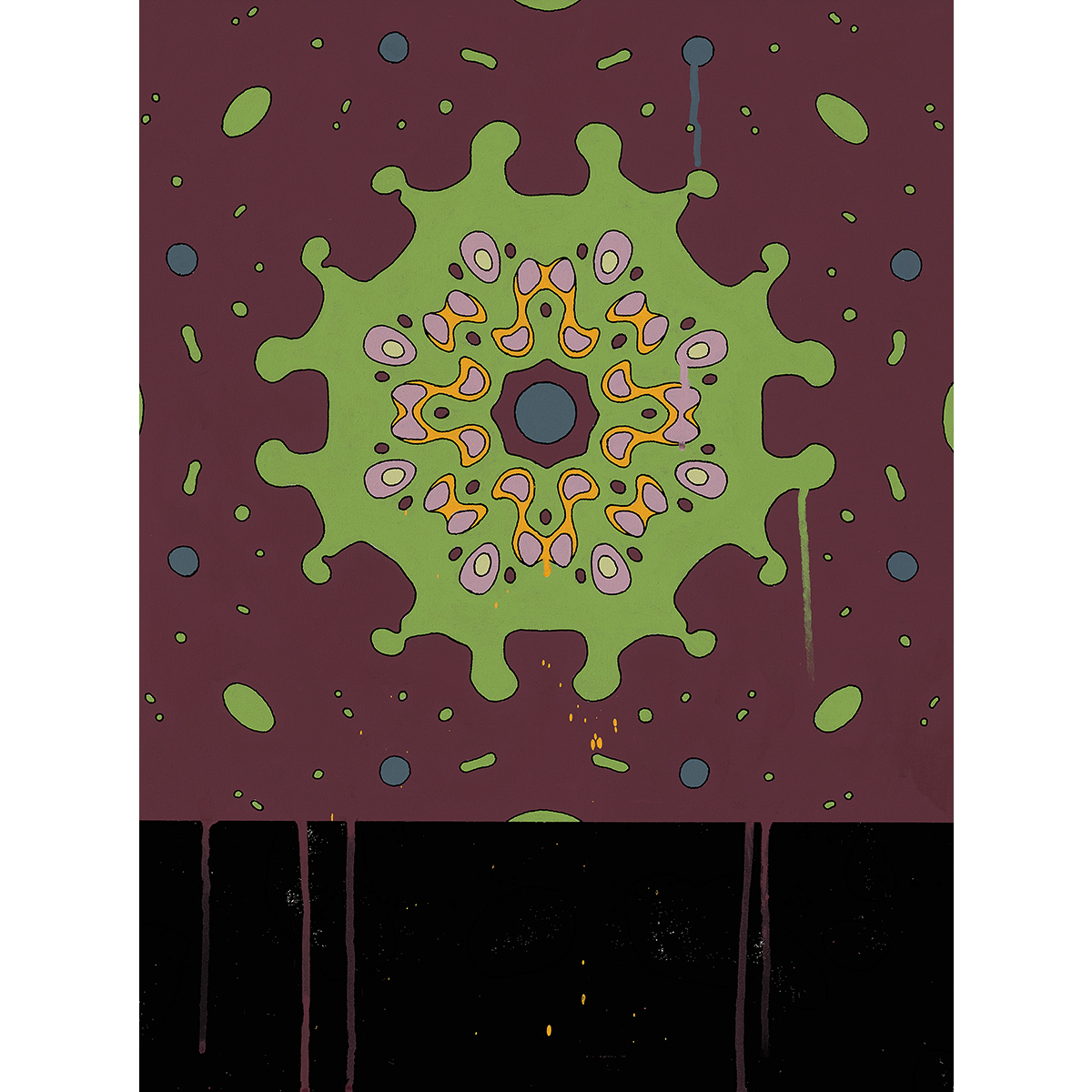 <br/>Delphinium Toggle, 9/26/2025<br/>24" x 18"<br/>acrylic and opaque marker on canvas